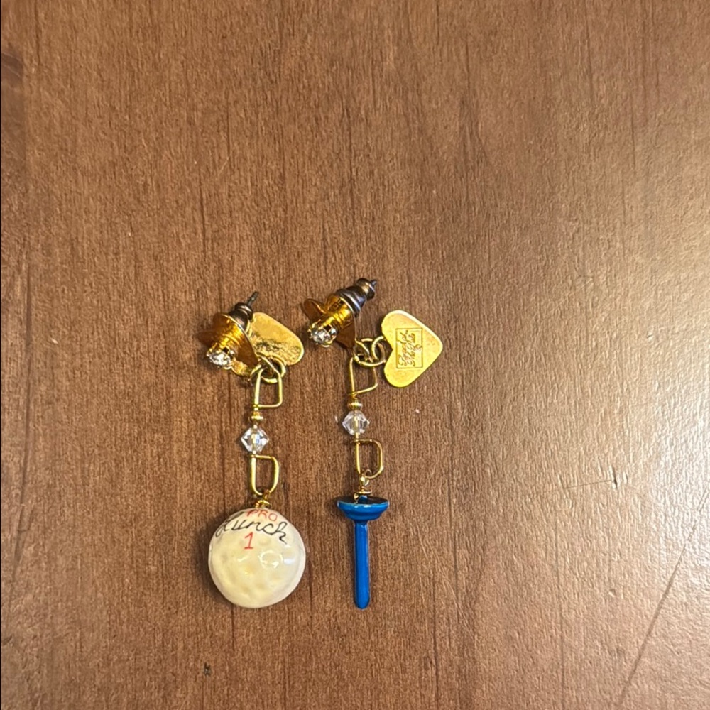 Gold and Blue Golf Earrings
